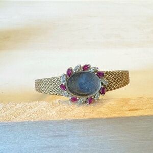 Rare Vintage JB Cubic Zirconia Genuine Rubies Ladies Gold Tone Watch Band Only